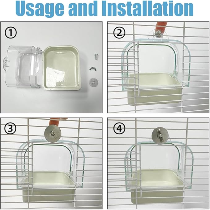 Bird Bath for Cage, Cleaning Pet Supplies Cockatiel Bird Bathtub with Hanging Hooks for Little Bird Parrots Spacious Parakeets Portable Shower for Most Birdcage (Yellow)