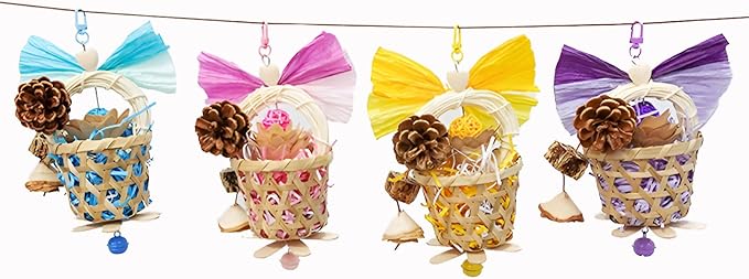 Bird Toys Foraging Shredder Hanging Toys Rope Perch with Bell Parakeet Toy Parrot Swing Climbing Standing Toys Bird Cage Accessories for Conure Cockatiel Budgies Lovebird, Blue