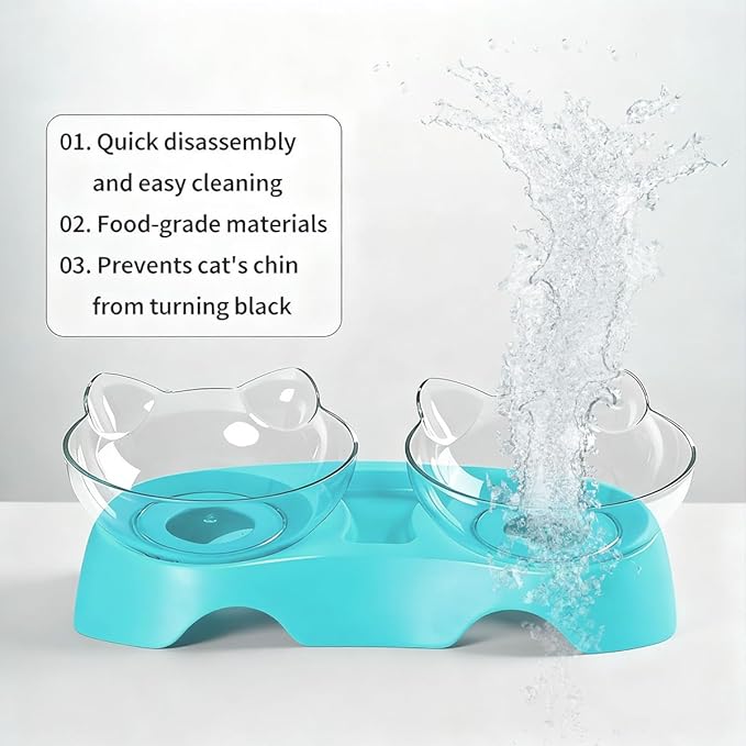 MILIFUN Cat Bowls, Cat Food Bowls Elevated Tilted, Anti Vomiting Kitty Bowl for Puppy and Bunny, Orthopedic Bowl for Indoor.(Blue)