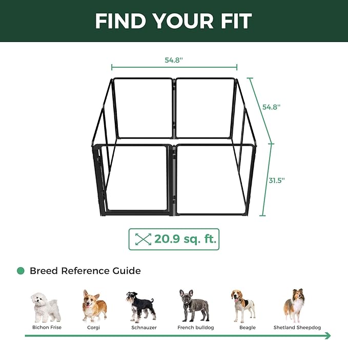 FXW AuraSpace Pro Metal & Acrylic Indoor Dog Playpen, All-Acrylic Clear Heavy-Duty Design, 32" Height 8 Panels for Small and Medium Dogs, Black│Patented