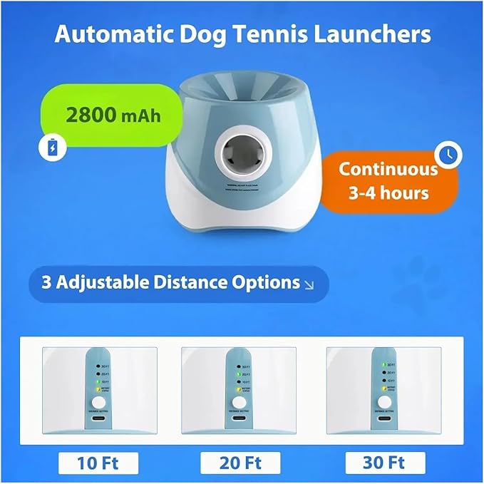 Dog Tennis Ball Launcher Dogs Chase Automatic Toys Fun Interactive Machine Catapult Throw Rechargable(White)