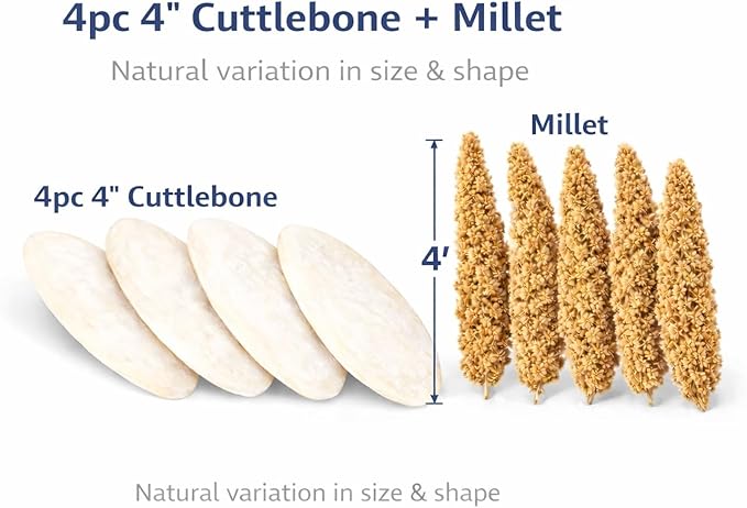Farm to Feathers™ Bird Economy Millet & Cuttlebone Bundle – USA Grown Millet Sprays for Parakeets, Budgies, Cockatiels, Finches & Canaries – 9oz (Pack of 1) + 4” Cuttlebone (4 Pack)