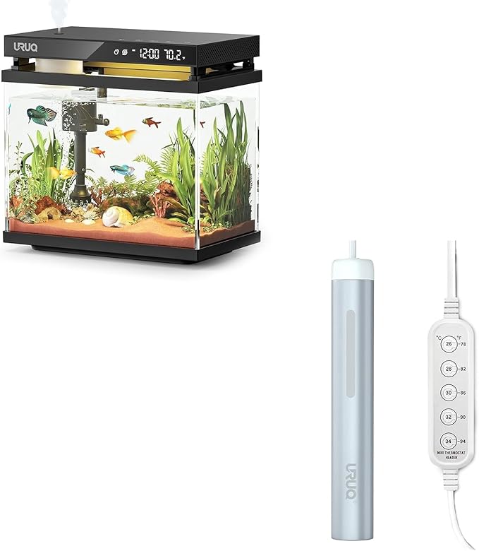 2 Gal Fish Tank Betta Aquarium Kit Aroma Black & 50W Aquarium Heater