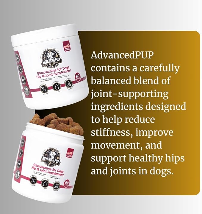 Hip and Joint Supplement - Natural Glucosamine Chondroitin MSM & Turmeric for Dogs - Dog Hip & Joint Care to Heal Dog Joint Stiffness & Inflammation - Tasty Bacon 90CT