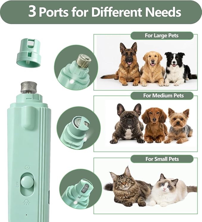 2-in-1 Dog Nail Clipper & Nail Grinder with 2 LED Lights Splash Guard for Large Medium Small Cats Dogs Pets Paw Trimmer Claw Grinders USB Rechargeable (Green)