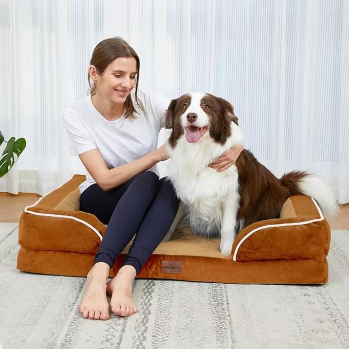 Comfort Expression Orthopedic Dog Bed for Large Dogs 36x27 Inch, Waterproof Supportive Egg Crate Foam Large Pet Bed with Removable Bolsters, Dog Couch with Washable Cover & Non-Slip Bottom, Orange