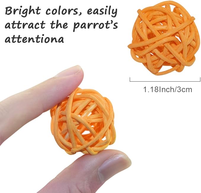 80 Pieces Wicker Rattan Balls Parrot Bird Toys Chewing Toys for Parakeet Budgie Cockatoo, Grapevine Ball for Birds, DIY Craft Party Wedding Multi-Colored (80 pcs, 1.18In)