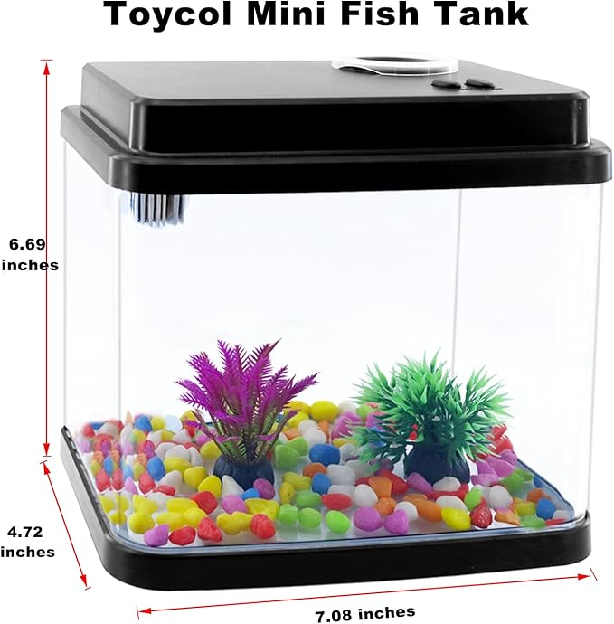 Mini Aquarium Fish Tank,1 Gallon Fish Bowl with Adjustable 6-Color LED Lamps,Filtration,Oxygenation,Water Circulation 3 in 1 Pump,DIY Ocean Stickers, Excellent Gifts for Children and Adults