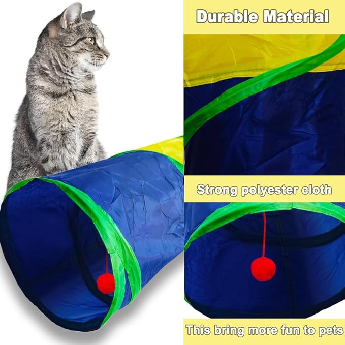Cat Tunnel Tube Toys，Tunnels for Indoor Cats, Collapsible Interactive Toy with Balls for Rabbits, Kittens, Ferrets, Puppy (2 Way Mushroom)