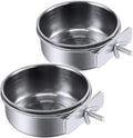 PINVNBY 2PCS Parrot Feeding Cups Birds Food Dish Stainless Steel Parrot Feeders Water Cage Bowls with Clamp Holder for Cockatiel Conure Parakeet Macaw Small Animal (Size: L)