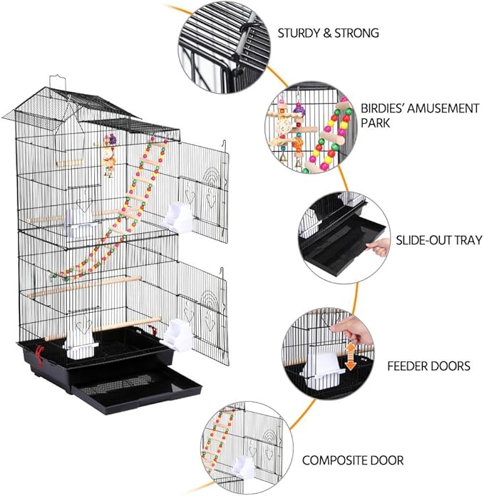 Yaheetech 39-inch Roof Top Large Flight Parrot Bird Cage for Small Quaker Parrot Cockatiel Sun Parakeet Green Cheek Conure Budgie Finch Lovebird Canary Pet Bird Cage w/Toys