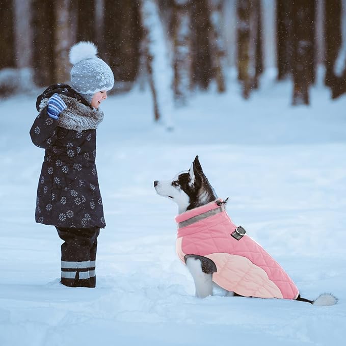 Lelepet Dog Coat Warm Dog Winter Coat Waterproof Dogs Jacket with Harness Built in Reflective Pet Fleece Vest Zip-Up Cold Weather Coats for Medium Dogs Turtleneck & Windproof Coats Dachshund Pink M