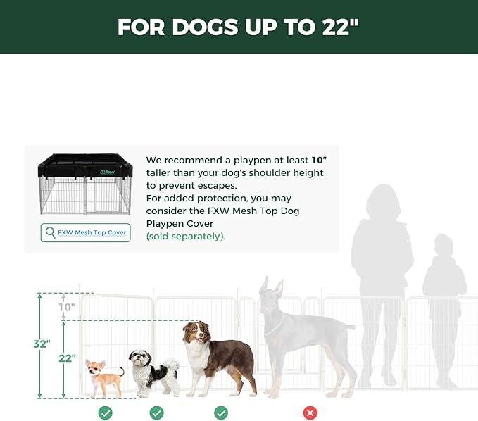 FXW Rollick Unleashed Dog Playpen for Indoor, Yard, RV Camping, 32 inch 32 Panels for Small and Medium Dogs, White│Patented