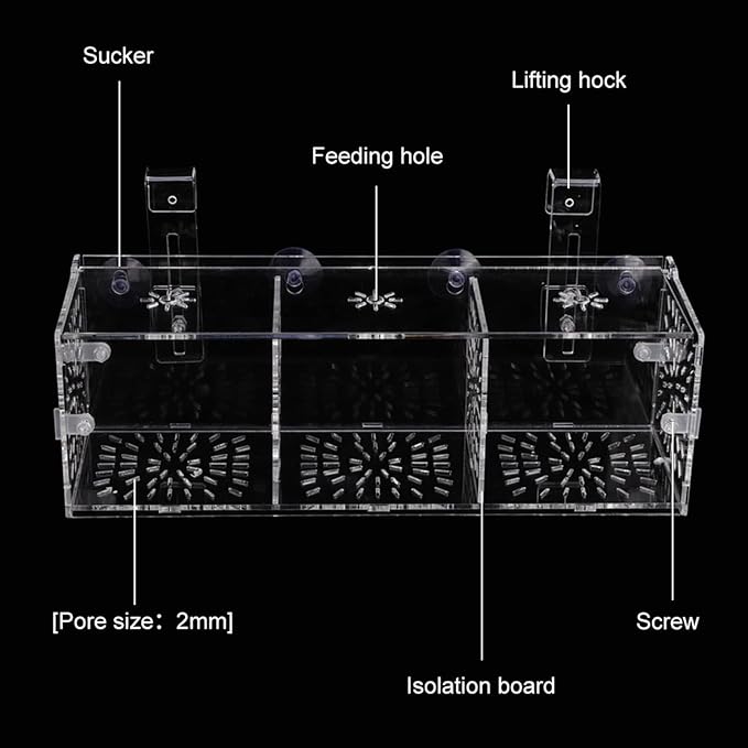 Fish Breeding Box, Acrylic Transparent Fish Tank Breeding Isolation Box Aquarium Hatchery Incubator Holder Fish Separation Breeder Box, with Hook and Sucker Design (30CM*10CM*10CM)