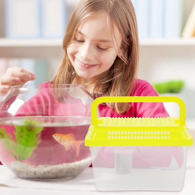 FRCOLOR 2pcs Portable Fish Tank Handheld Aquarium Transparent Turtle Box Pet Hamster Carrier Plastic Reptile Breeding Container, Multi-Color Lid