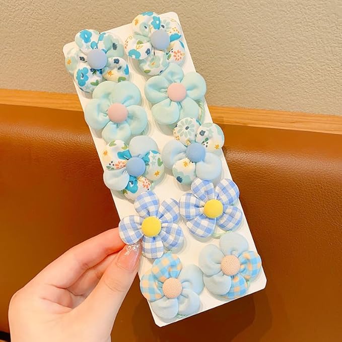 20 Pcs Handmade Cute Puppy Hair Bows, Flower Bowknot with Rubber Bands for Small Dog Hair Ties Accessories Light Blue