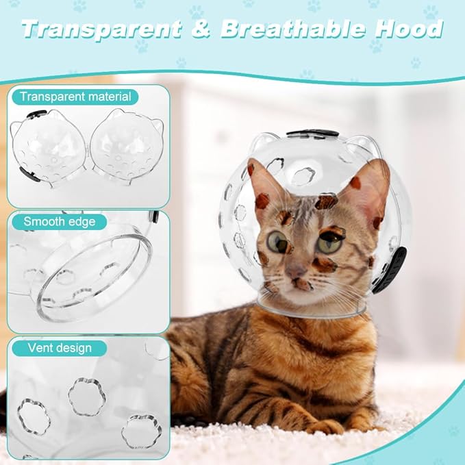 Breathable Cat Muzzle with Anti-Scratch Silicone Boots, Adjustable Transparent Helmet & Grip Socks for Grooming, Vet Visits, and Nail Trimming(Size:L)