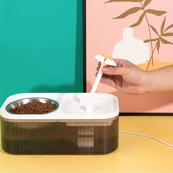 2 in 1 Cat Water Fountain and Food Bowl,Cat Fountain Water Bowl,Pet Water Bowl Fountain,Automatic Pet Water Dispenser,Cat Food and Water Bowl Set,Cat Feeding and Watering Supplies(White)