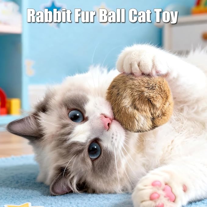 Rabbit Fur Cat Toys, Soft Fluffy Catnip Toy Balls for Indoor Cats – Furry, Fun to Chase for Hunting Instinct Play & Interactive Bonding