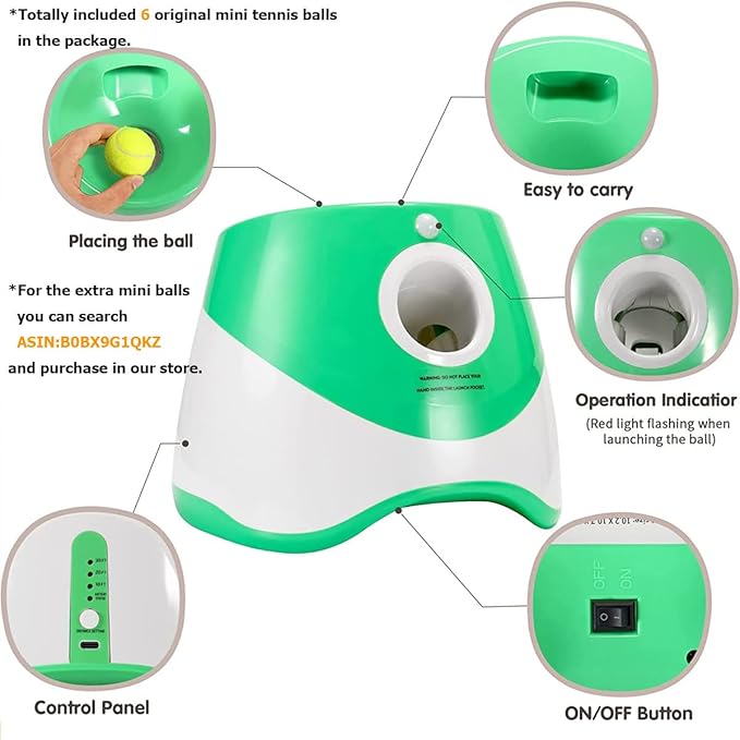 SOCO Automatic Ball Launcher for Dogs, USB Rechargeable with 3 Distances (10/20/30 ft), Safety LED Indicator, Include 6 Tennis Balls, Indoor/Outdoor Fetch Toy for Small/Medium Dogs