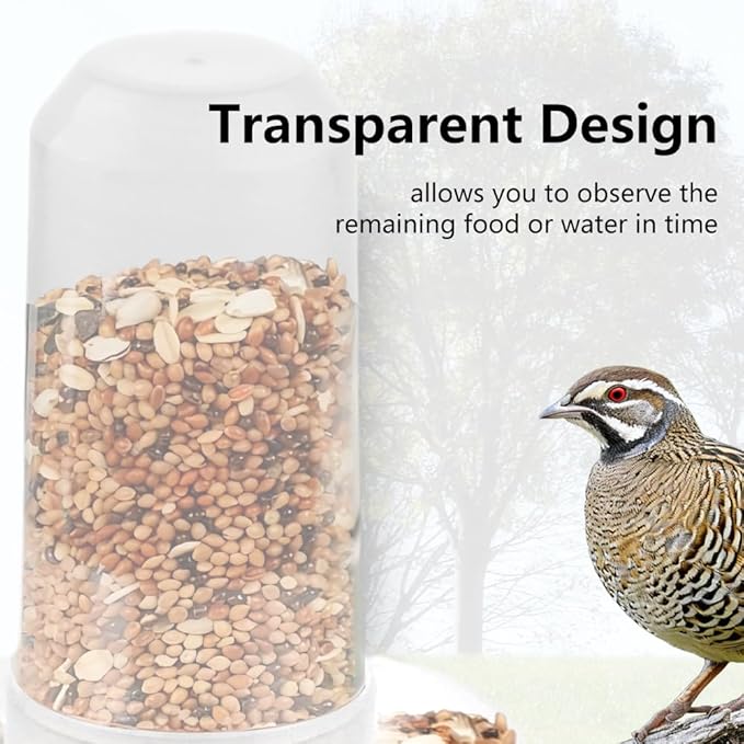 2 Pack Quail Plastic Food Feeder and Bird Water Dispenser Plastic for Quail Chick Parakeet Budgies Cockatiel Lovebird Small Birds (Transparent)