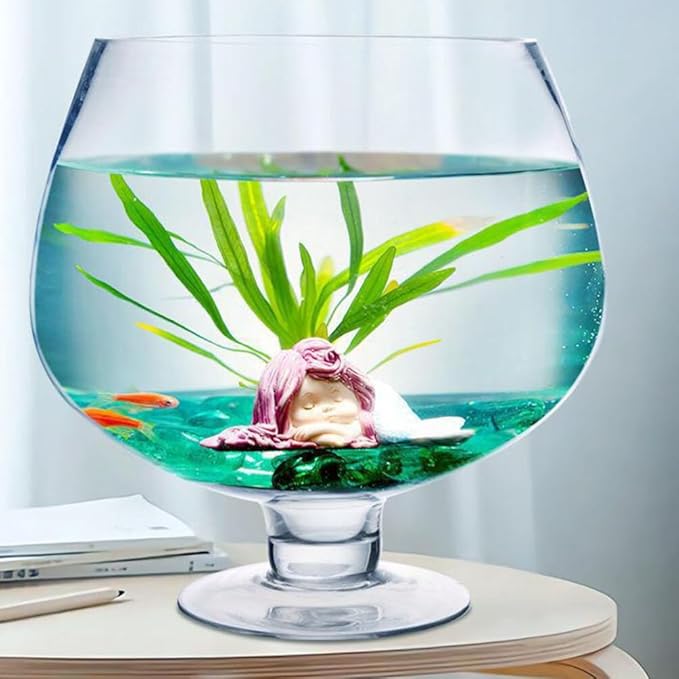 Milisten Glass Fish Bowl, Wine Cup Shape Fish Tank, Fish Bowl Vase, Fish Tank Clear Hydroponic Plant Terrarium for Clear View, Small Fish BowlGoldfish