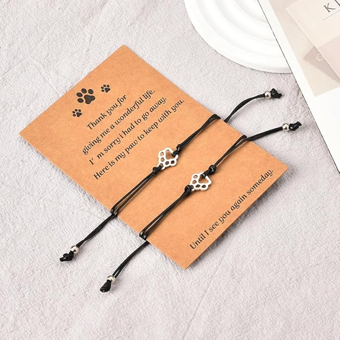Memorial Bracelet for Pet Loss - Sympathy Paw Print Friendship Bracelets for 2 - Remembrance Gifts for Cat & Dog Lovers