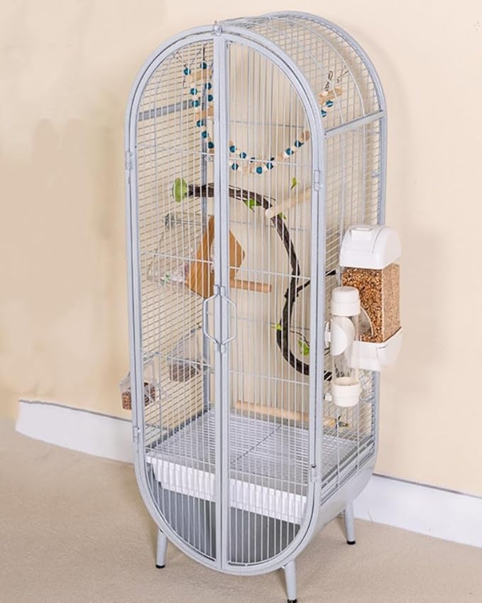 Elegant Large Bird Cage with Support Legs, Metal Birdcage with Accessories, 39.4in Luxury Parrot Aviary for Lovebirds, Cockatiels, Grey Parrots(Light Gray)