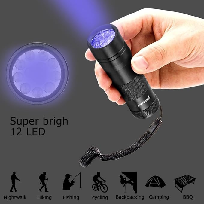 UV Flashlight - Best LED Ultra Violet Blacklight for Pet Stains - Cat Stain Detector, Dog Stain Detector Torch - Find Stains on Carpet, Rugs, and Furniture - Includes 3 AAA Batteries