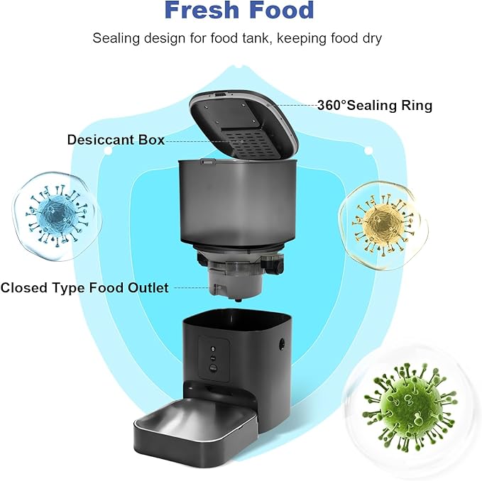 Automatic Cat Feeder, Cat Food Dispenser with 10s Voice Recorder, Pet Feeder up to 8 Meals per Day, Timed Feeder with Dry Food Sealed Ring