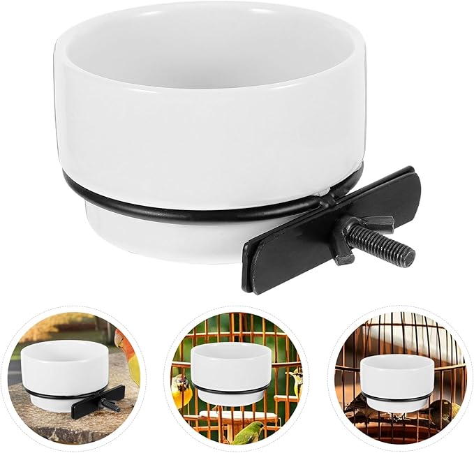 YARNOW Ceramic Bird Feeder Bowl Detachable Hanging White Parakeet Food Dish for Bird Cage Feeding and Watering Supplies