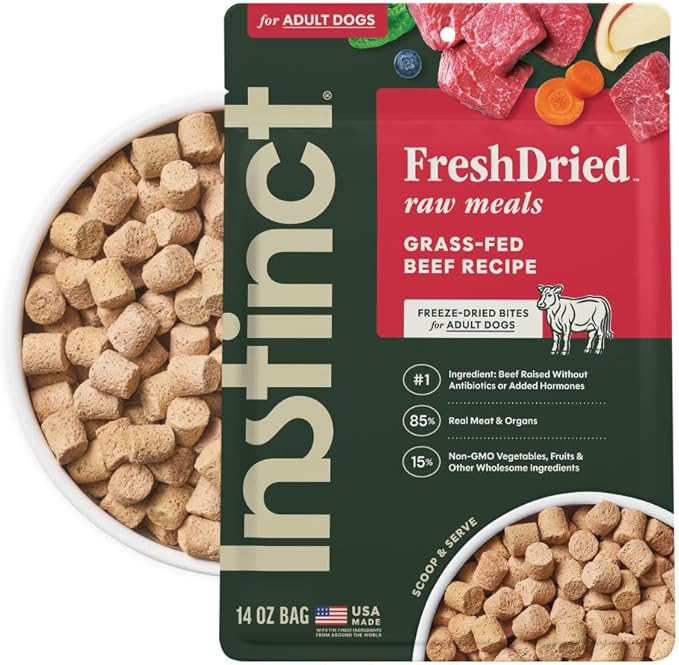 Instinct Freeze-Dried Meals, FreshDried Bites, Natural Dog Food, Grain-Free - Grass-Fed Beef, 14 oz. Bag