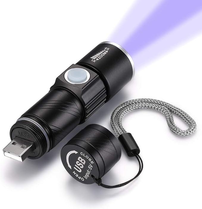DARKBEAM UV 365nm Flashlight USB Rechargeable Ultraviolet Light led Blacklight Wood's lamp Portable Mini Detector for Dog/Cat Urine Pet Stains, Anti-counterfeiting Identification, Resin Curing