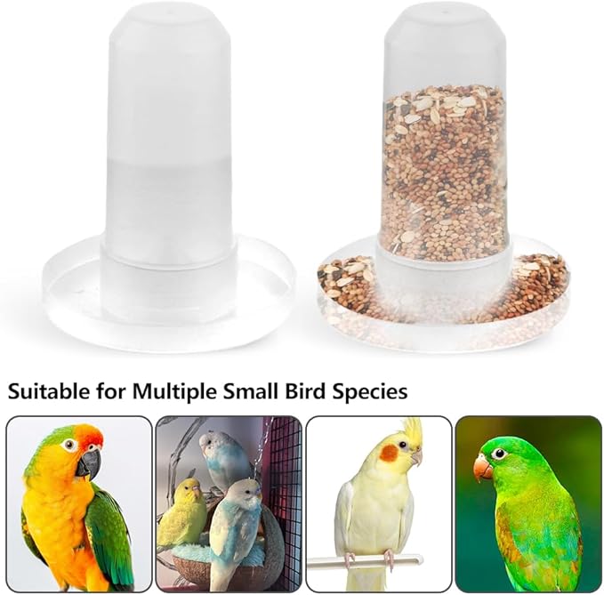 2 Pack Quail Plastic Food Feeder and Bird Water Dispenser Plastic for Quail Chick Parakeet Budgies Cockatiel Lovebird Small Birds (Transparent)