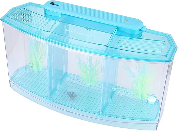 GLOGLOW TripleChamber Fish Breeder Box for Aquarium, Breeding Tanks Transparent LED Acrylic Small Fishes Breeding Isolation Box with Six LED Lights and Water Change Valve Breeder (Blue)