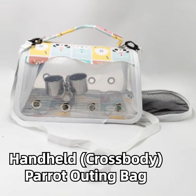 Bird Carrier Bag Bird Travel Cage with Indestructible Stainless Steel Mesh, Feeder Cups and Stand Perch, Portable Bird Travel Bag, Pet Transparent Breathable Travel Cage (Colorful,Medium)