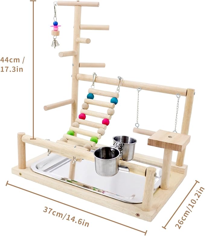 Bird Playstand Cockatiels Playground Perch Stand Parrot Play Gym for Parakeets Conures Parrotlets and Finches, Easy Assembly Includes Colorful Toys and Perch 1Ladder with Platform