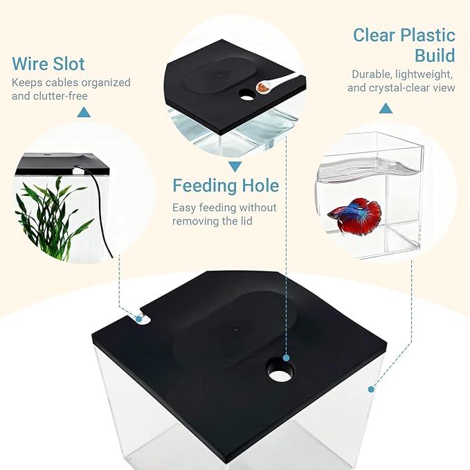 0.8-Gallon Cube Fish Bowl, Shatterproof Plastic Fish Bowl with LED Lighting, Temporary Fish Tank for Isolation, Decoration & Education