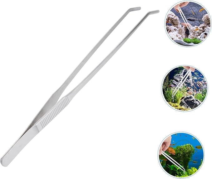 DOITOOL 3pcs Curved Tip Stainless Steel Tweezers for Aquatic Plants Ergonomic Design for Fish Tank Maintenance Resistant Tool for Trimming Low-growing Aquarium Plants