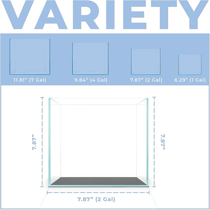 2 Gallon Clear Glass Cube Rimless Tank - Space Saving Aquarium - 7.87 x 7.87 x 7.87 inches