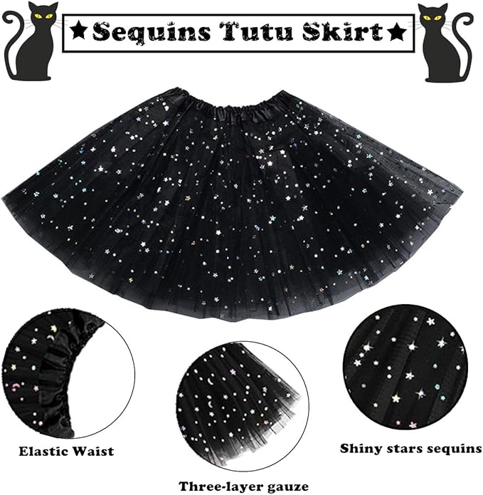 Animals Cat Costume Set - Black Skirt Animals Cat Headband Bowtie and Tail Costume Accessories