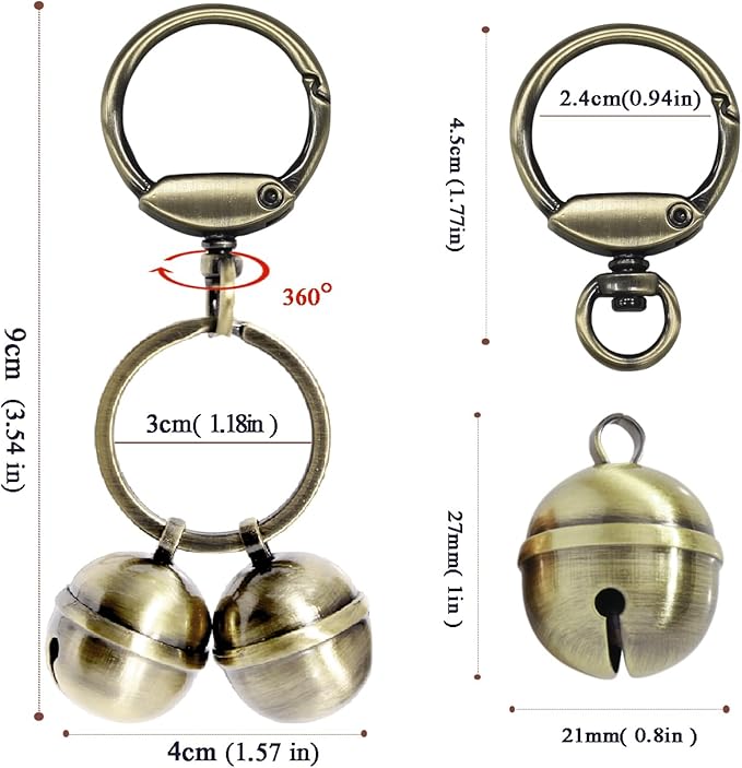 Copper Dog Bells for Collars with Quick-Release Clasp - Audible Safety Trackers for Medium to Large Dogs, Outdoor Collar Accessories(Glossy Bronze)
