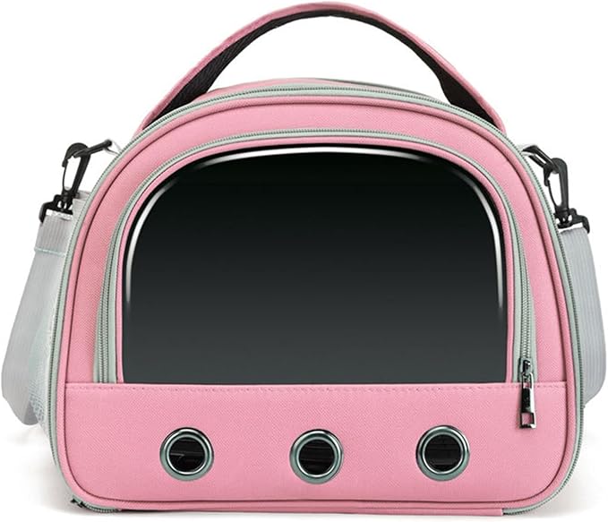 Parrot Carrier Travel Bird Carrier 12 * 8 * 10in Panoramic View with Plush Mat Metal Tray Grid Foot Pad for Parrot Hamster Hedgehog Rabbit Sugar Glider (Pink)