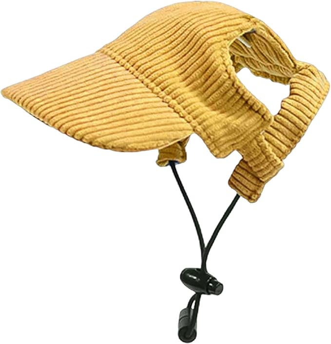Dog Baseball Cap, Dog Cat Summer Beach Visor Hat with Ear Holes, Adjustable Puppy Sunbonnet Headdress (Yellow, X-Large)