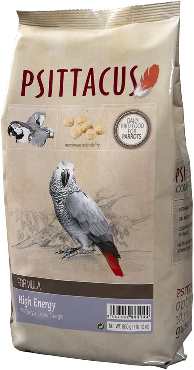 Psittacus High Energy 1.76 lb | Complete Pellet Diet for African Greys, Macaws and Other African Parrots | Premium Food for Birds, 100% no-GMO