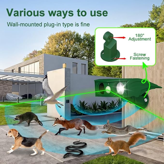 Animal Repellent Solar Powered Ultrasonic Animal Repeller Motion Sensor and Flash Light Outdoor Weatherproof Farm Garden Lawn for Cat Dog Coyote Bird Skunk Snake Raccoon Rabbit Squirrel (1 Pack)