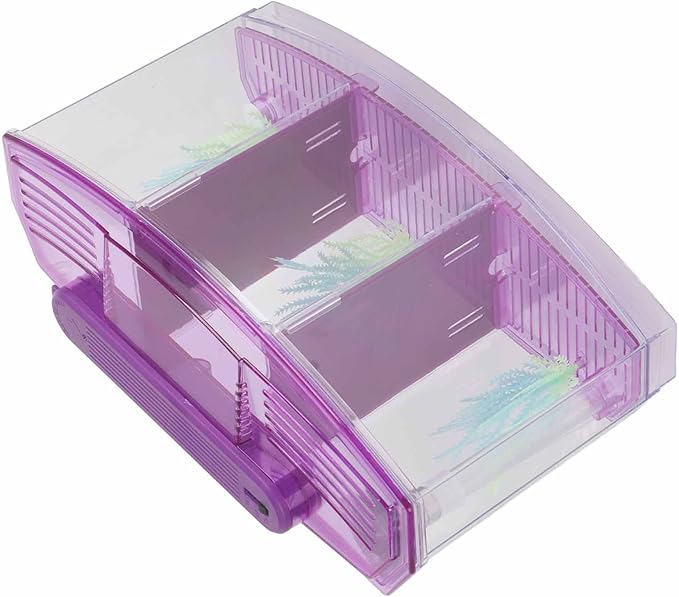Rengue Fish Breeder Box for Aquarium TripleChamber Fish Breeder Box for Aquarium, Transparent LED Acrylic Small Fishes Breeding Isolation for, Transparent LED Acrylic (Purple)