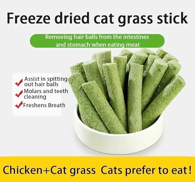 Meowly 110g Cat Grass ﻿Sticks for Cats, Natural Chicken Flavored Cat Grass ﻿Sticks for Teeth Cleaning and Hairball Remedy