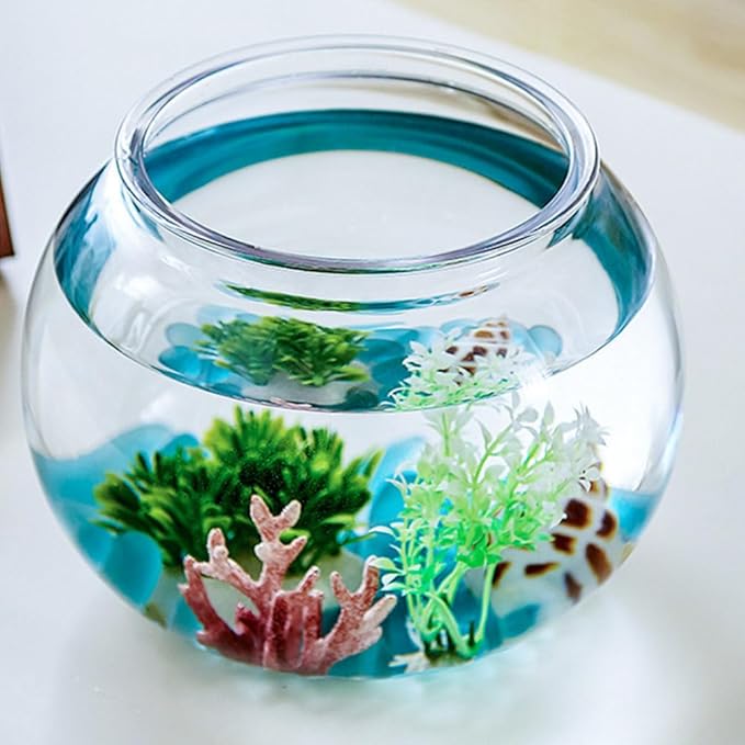 PRETYZOOM 1 Gallon Fish Bowl Clear Plastic Aquarium Tank for Betta Fish Turtle and Small Aquatic Pets Multi-Functional Spherical Tank for Water Plants and Desk Decor