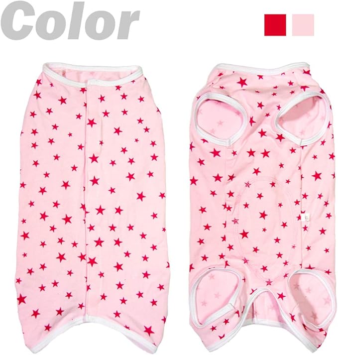 Dog’s Recovery Suit Post Surgery Shirt for Puppy, Wound Protective Clothes for Little Animals(Pink Stars-XXS)